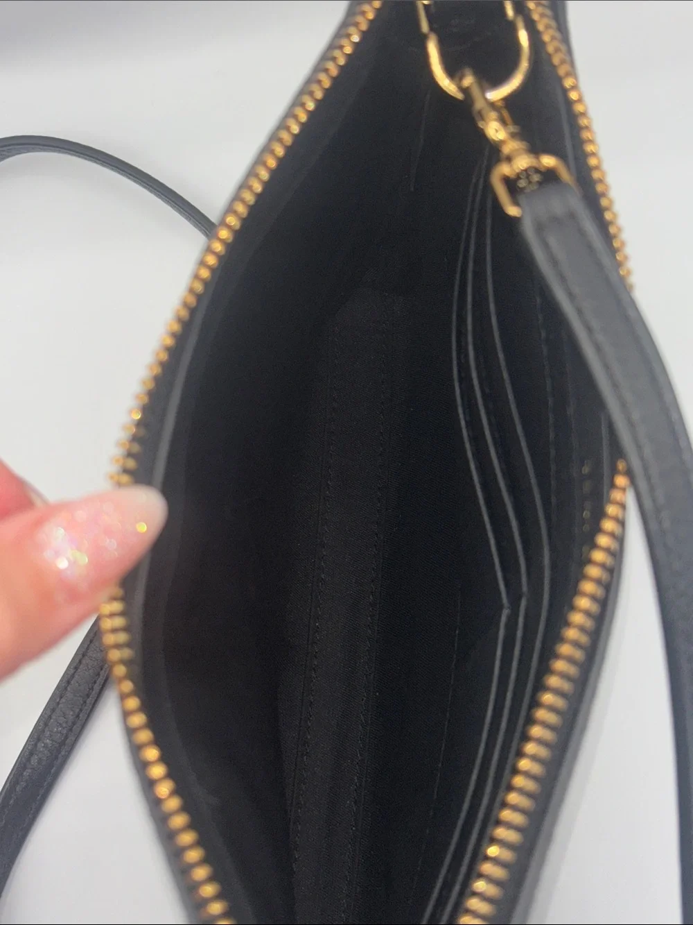 Tory Burch Black Pebbled Leather Crossbody with Gold Logo